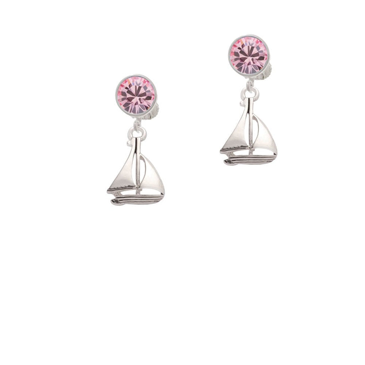 Antiqued Sailboat Crystal Clip On Earrings Image 1