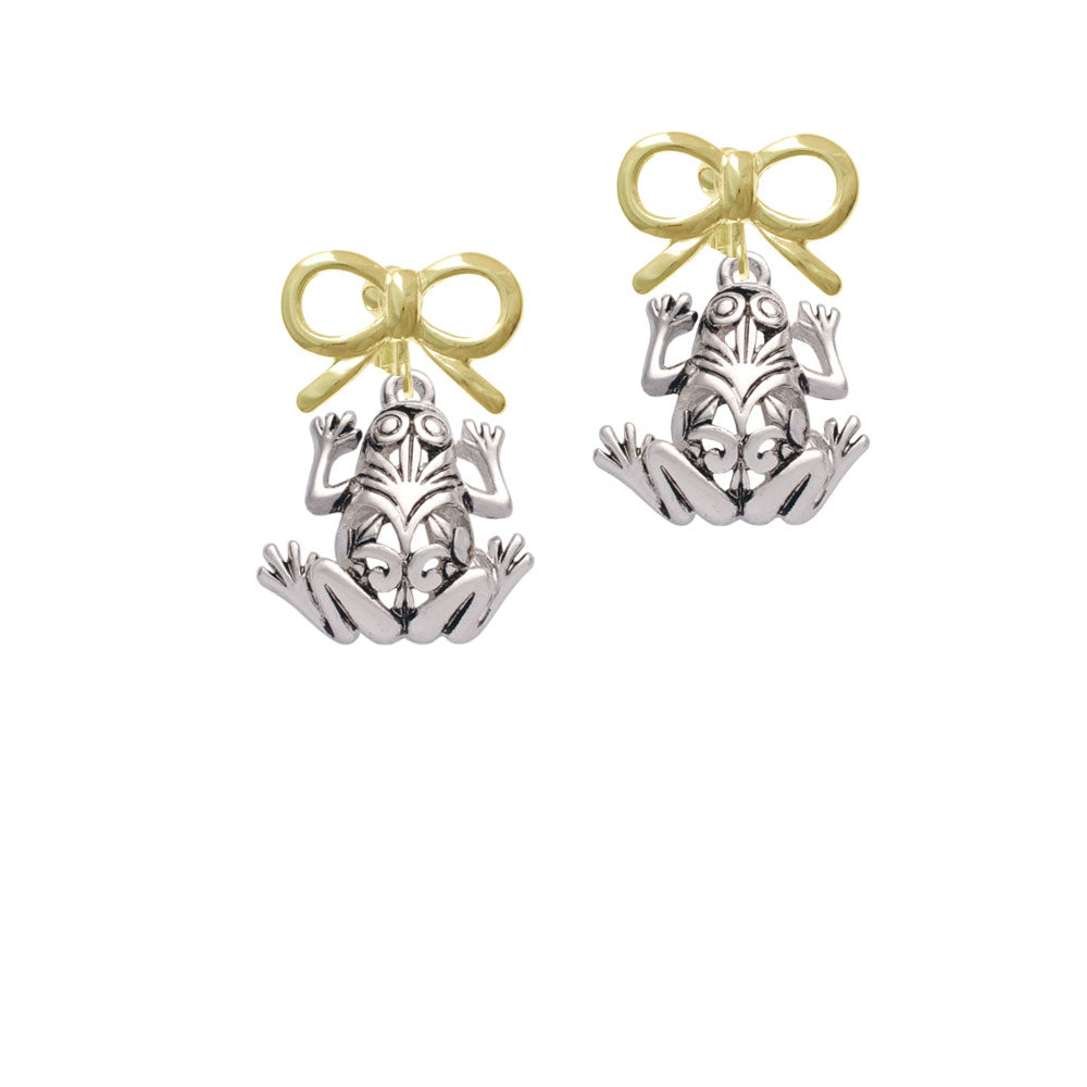 Large Filigree Frog Crystal Clip On Earrings Image 10