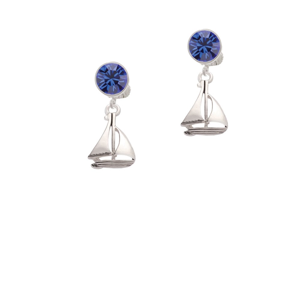 Antiqued Sailboat Crystal Clip On Earrings Image 1