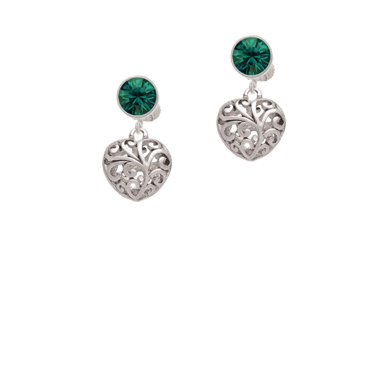 Medium Open Filigree Heart Crystal Clip On Earrings Image 6