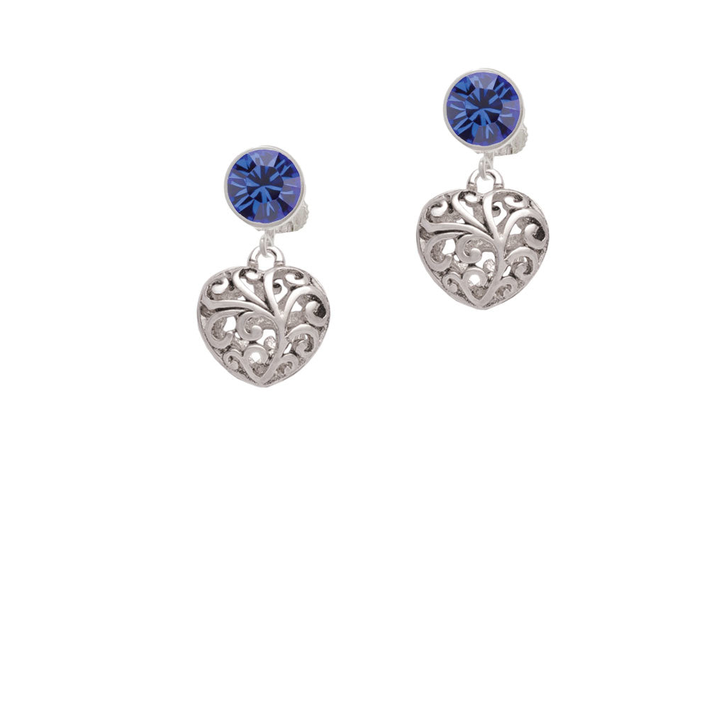 Medium Open Filigree Heart Crystal Clip On Earrings Image 7