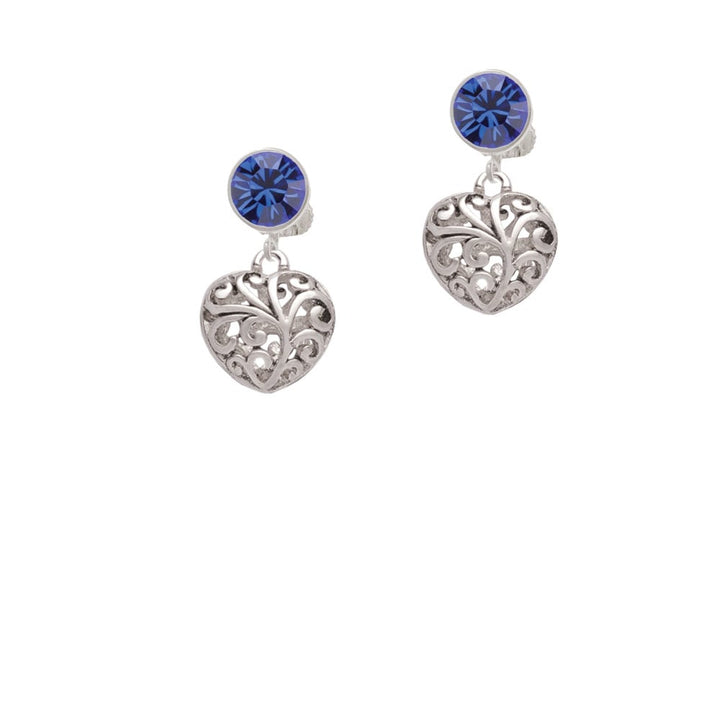 Medium Open Filigree Heart Crystal Clip On Earrings Image 1