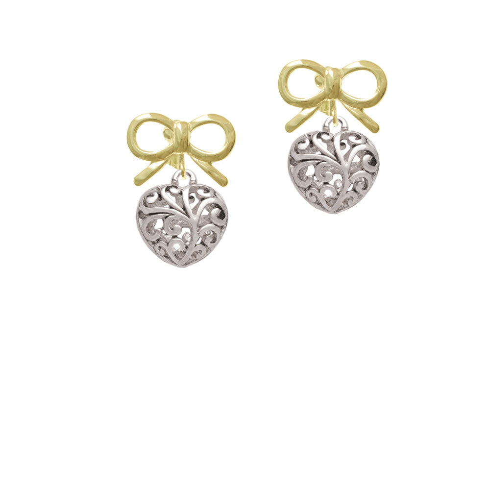 Medium Open Filigree Heart Crystal Clip On Earrings Image 10