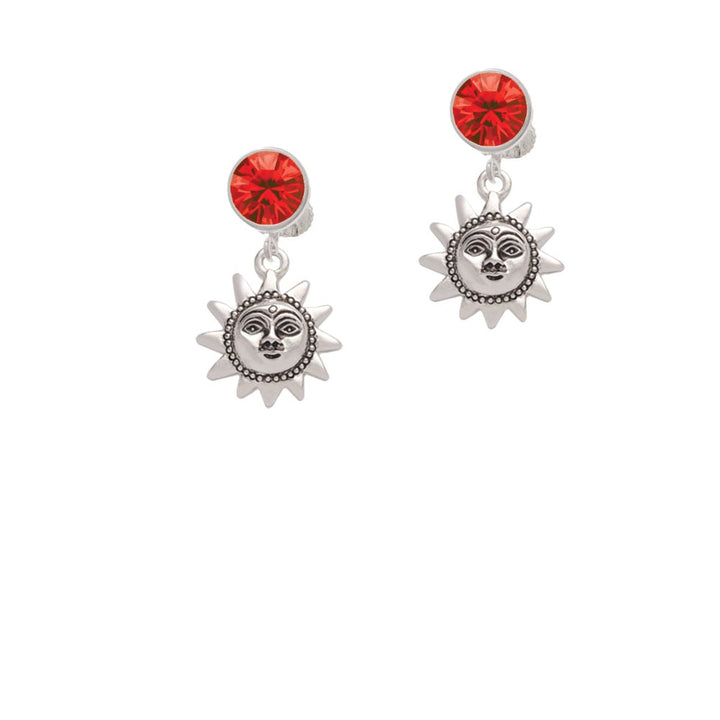 Small Sun Face with Beaded Edging Crystal Clip On Earrings Image 4