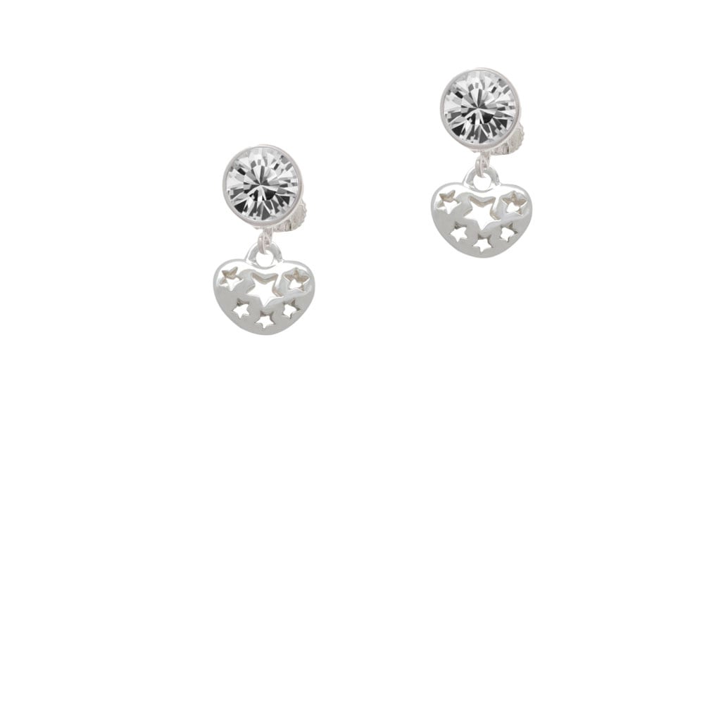 Small Heart with Cut Out Stars Crystal Clip On Earrings Image 1