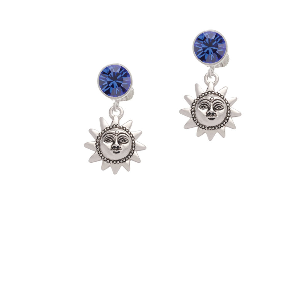 Small Sun Face with Beaded Edging Crystal Clip On Earrings Image 7