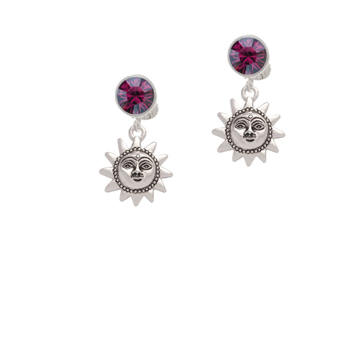 Small Sun Face with Beaded Edging Crystal Clip On Earrings Image 8