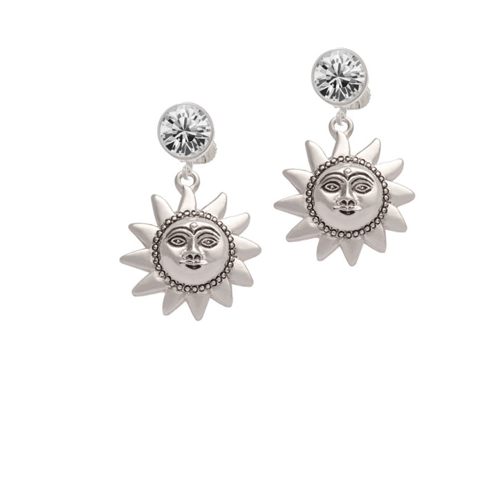 Medium Sun Face with Beaded Edging Crystal Clip On Earrings Image 2