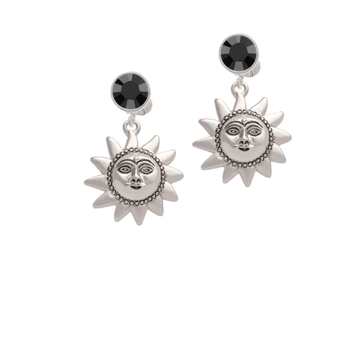 Medium Sun Face with Beaded Edging Crystal Clip On Earrings Image 3