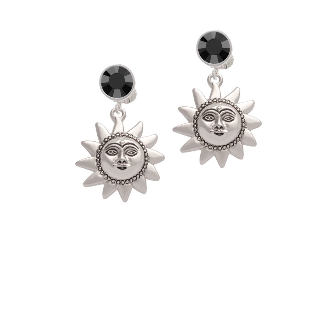 Medium Sun Face with Beaded Edging Crystal Clip On Earrings Image 1