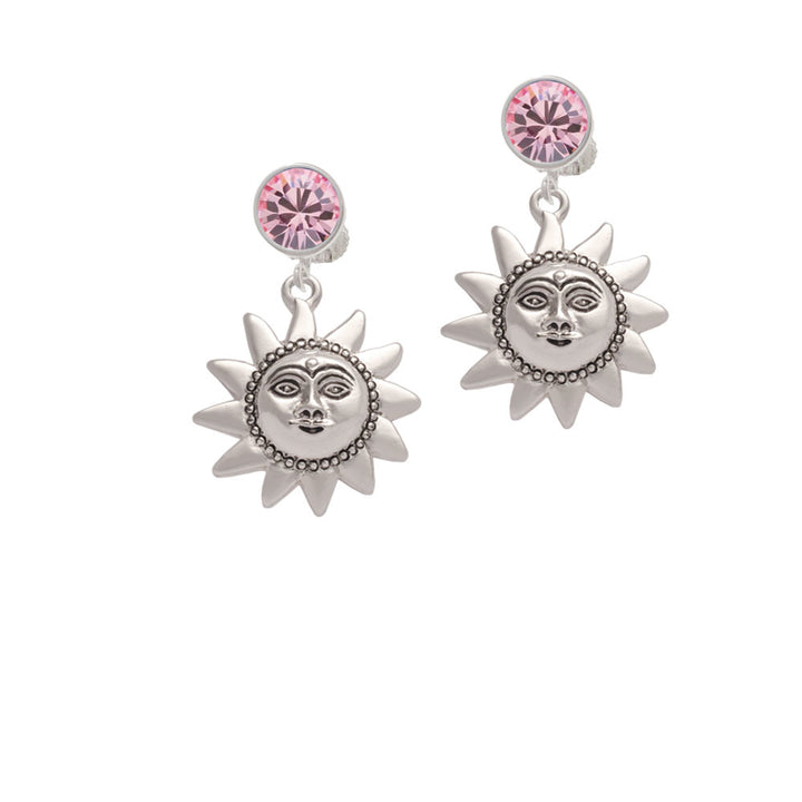 Medium Sun Face with Beaded Edging Crystal Clip On Earrings Image 4