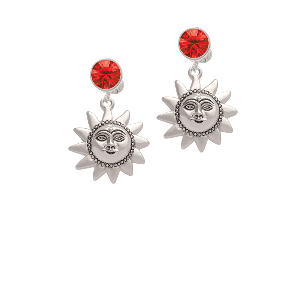 Medium Sun Face with Beaded Edging Crystal Clip On Earrings Image 4