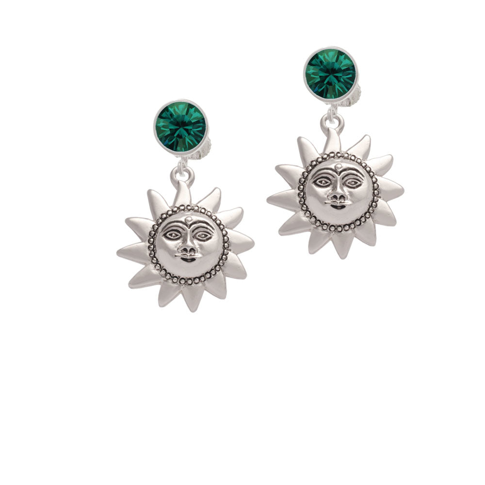 Medium Sun Face with Beaded Edging Crystal Clip On Earrings Image 6