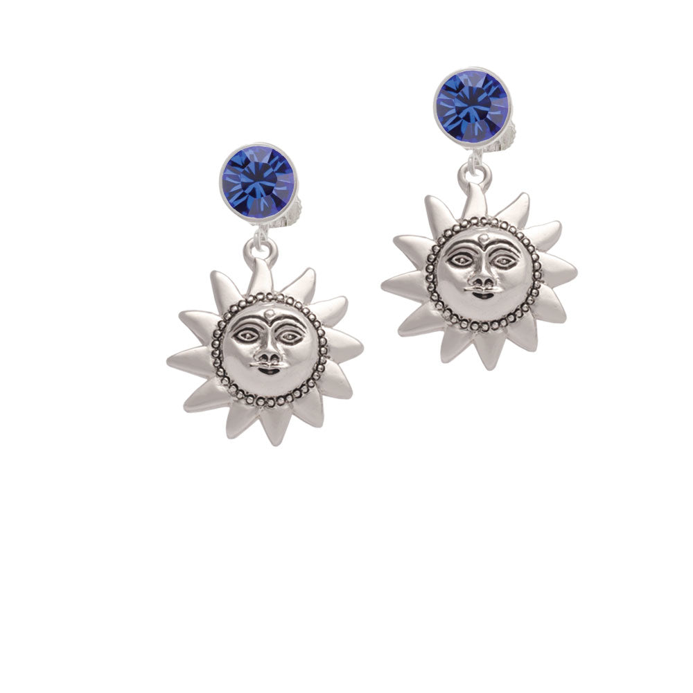 Medium Sun Face with Beaded Edging Crystal Clip On Earrings Image 7