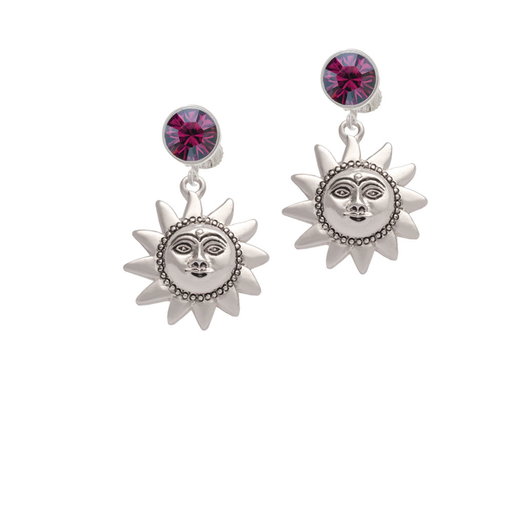 Medium Sun Face with Beaded Edging Crystal Clip On Earrings Image 8