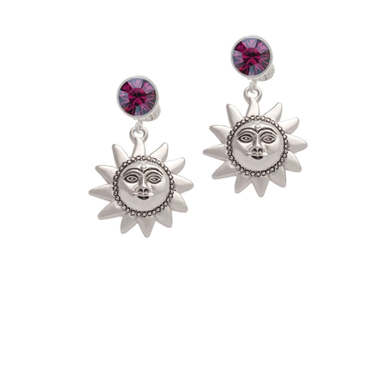 Medium Sun Face with Beaded Edging Crystal Clip On Earrings Image 1