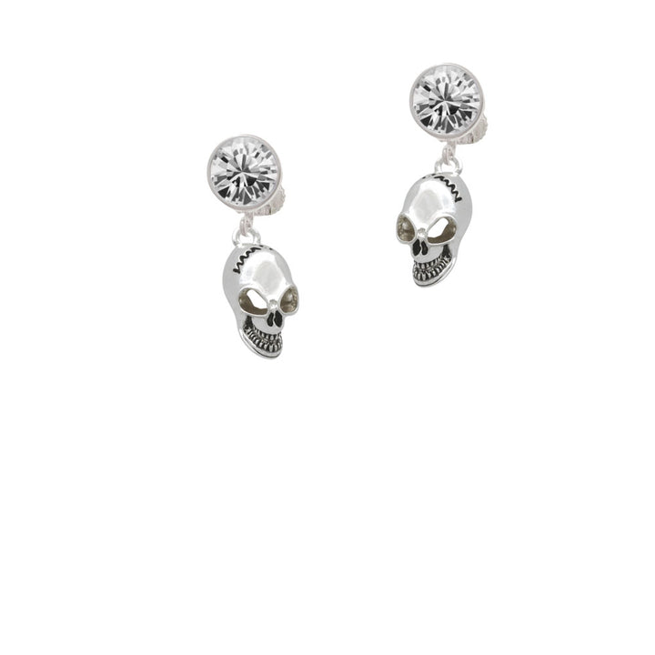 Large Skull Crystal Clip On Earrings Image 2