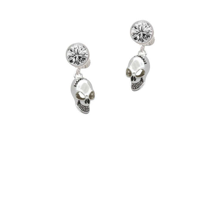 Large Skull Crystal Clip On Earrings Image 1