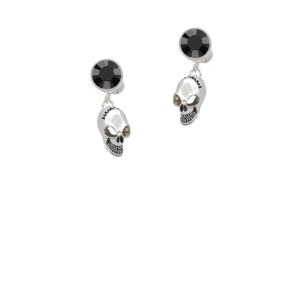 Large Skull Crystal Clip On Earrings Image 3