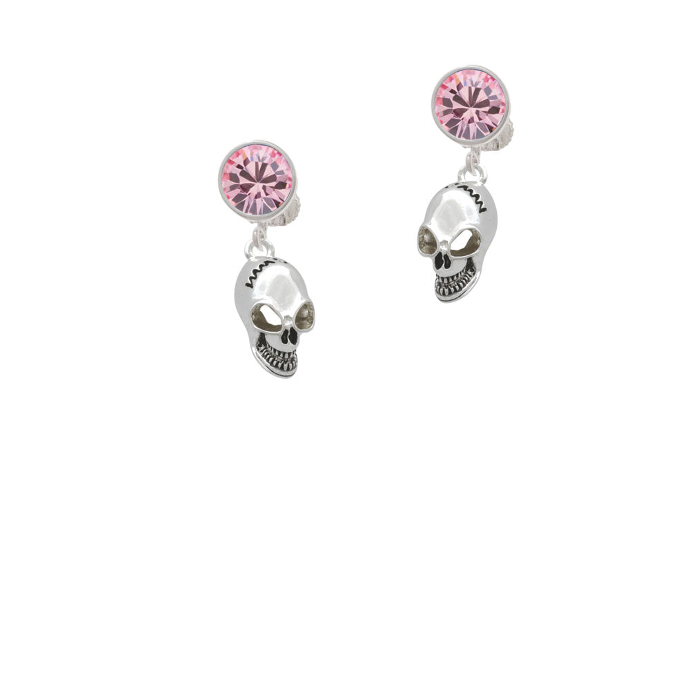 Large Skull Crystal Clip On Earrings Image 4