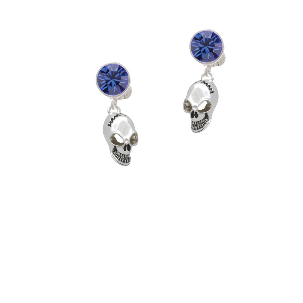 Large Skull Crystal Clip On Earrings Image 1