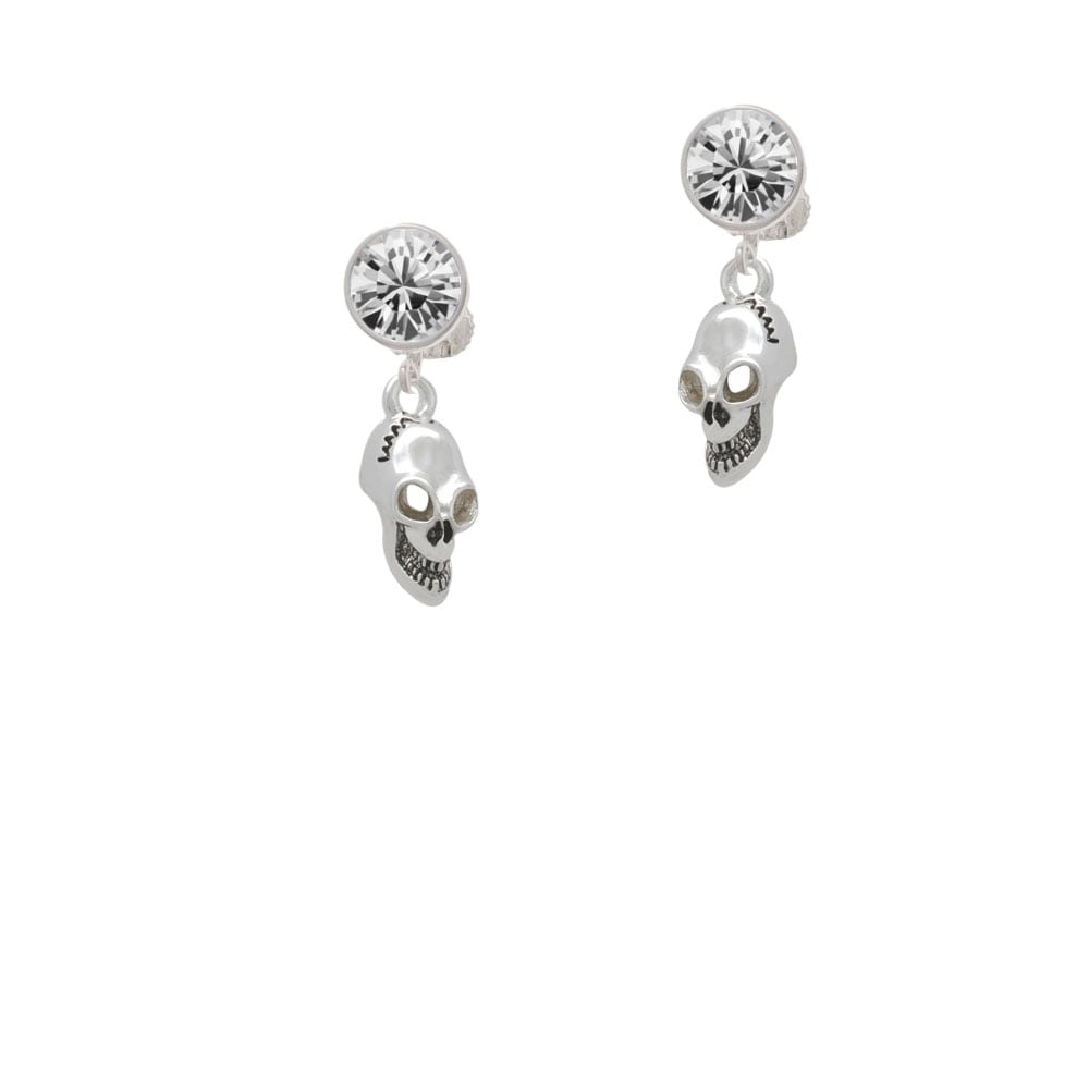 Medium Skull Crystal Clip On Earrings Image 2