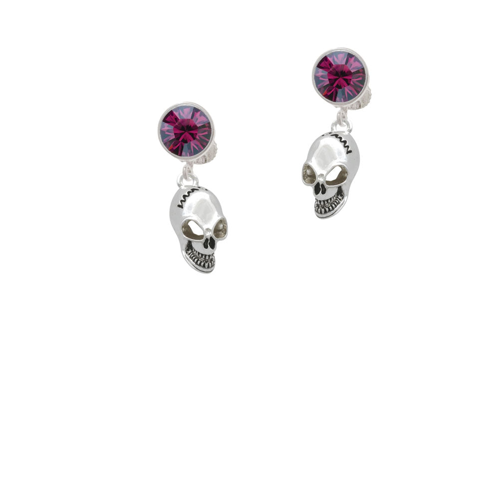 Large Skull Crystal Clip On Earrings Image 8