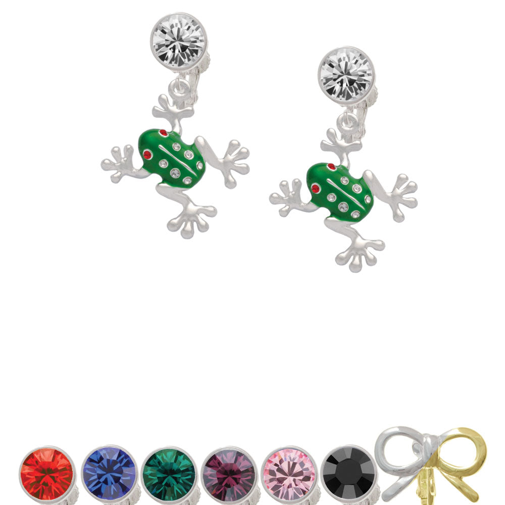 Green Frog with Crystals Crystal Clip On Earrings Image 1