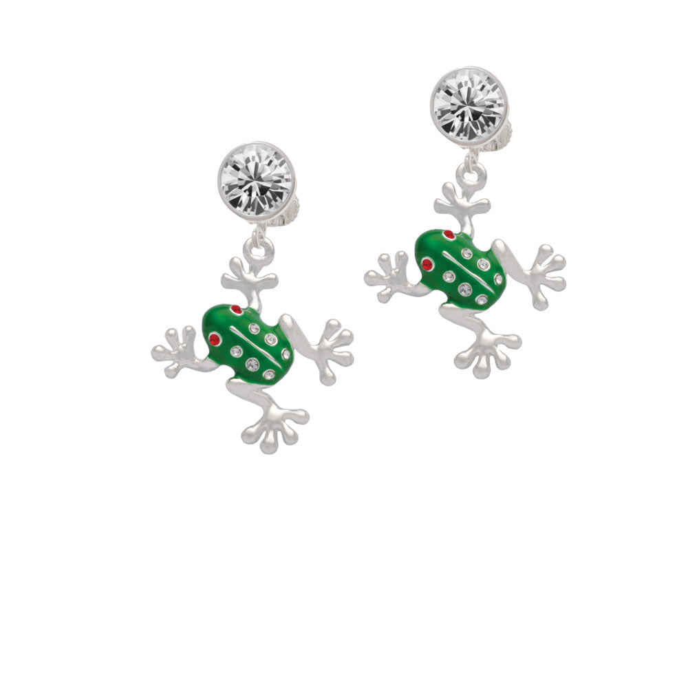 Green Frog with Crystals Crystal Clip On Earrings Image 2