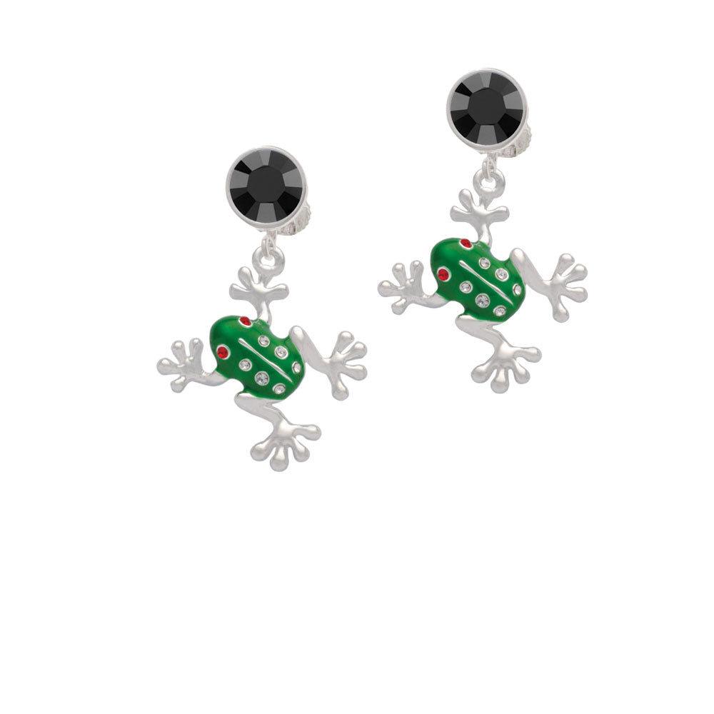 Green Frog with Crystals Crystal Clip On Earrings Image 3