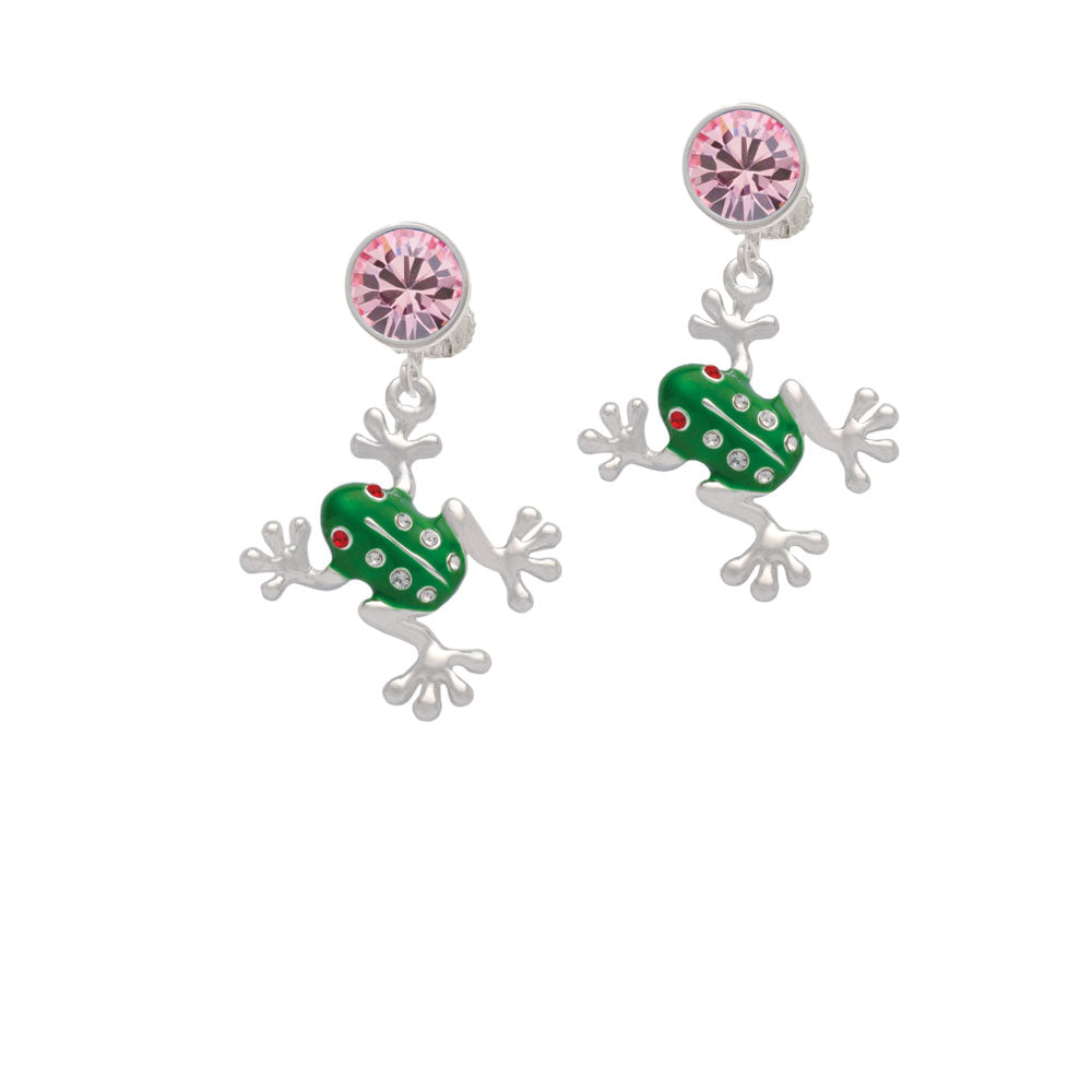 Green Frog with Crystals Crystal Clip On Earrings Image 4