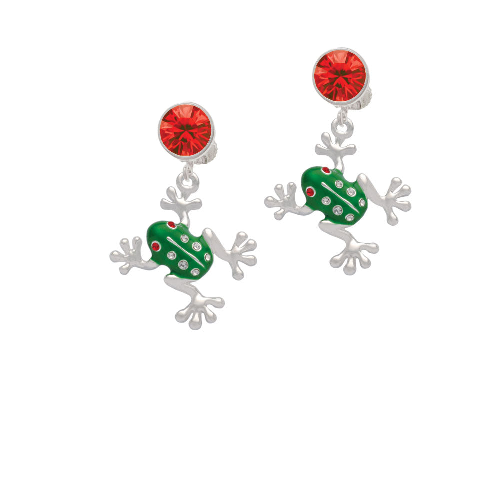 Green Frog with Crystals Crystal Clip On Earrings Image 4