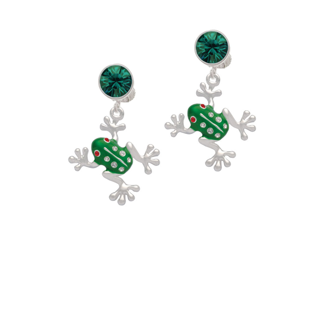 Green Frog with Crystals Crystal Clip On Earrings Image 6