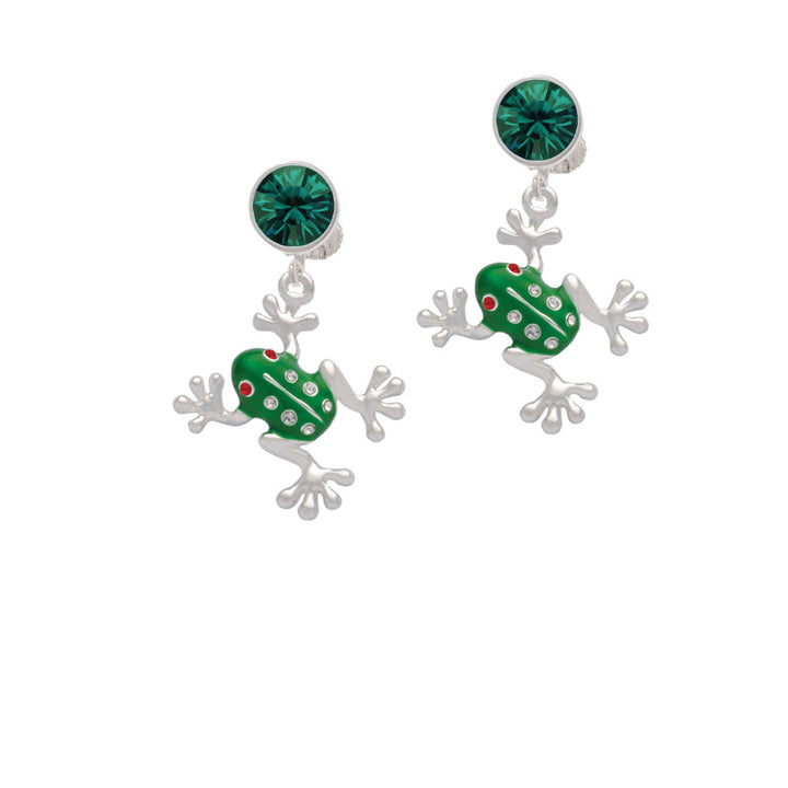 Green Frog with Crystals Crystal Clip On Earrings Image 6