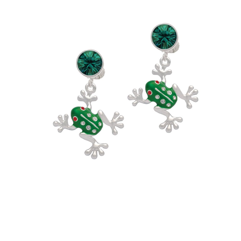 Green Frog with Crystals Crystal Clip On Earrings Image 1