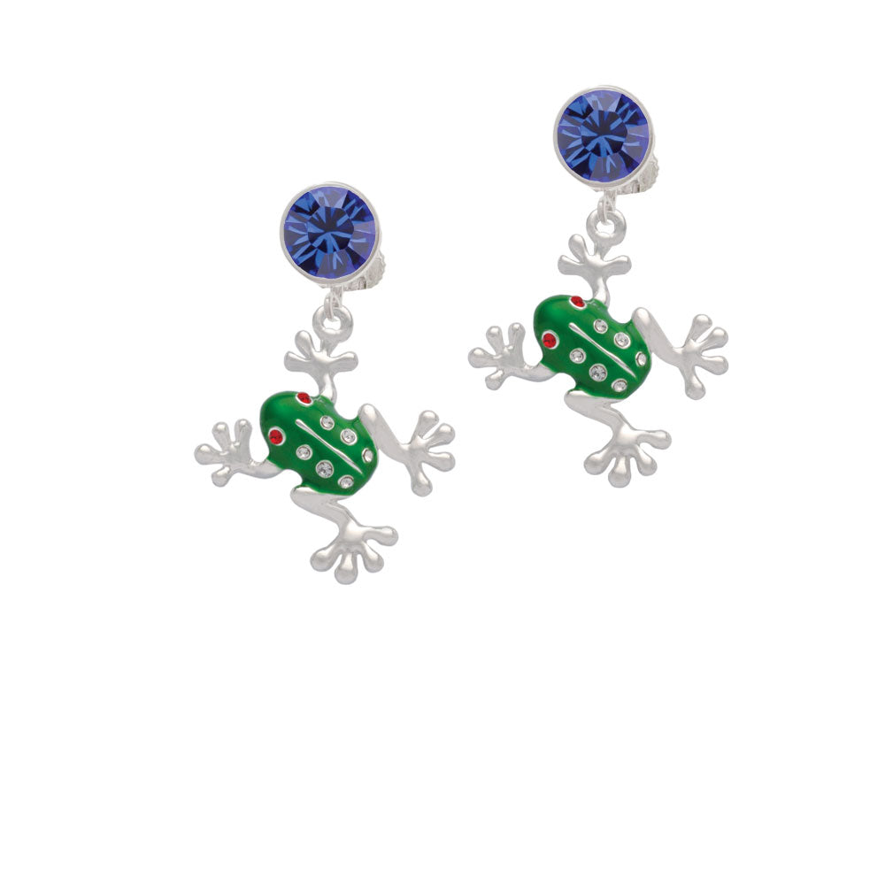 Green Frog with Crystals Crystal Clip On Earrings Image 7