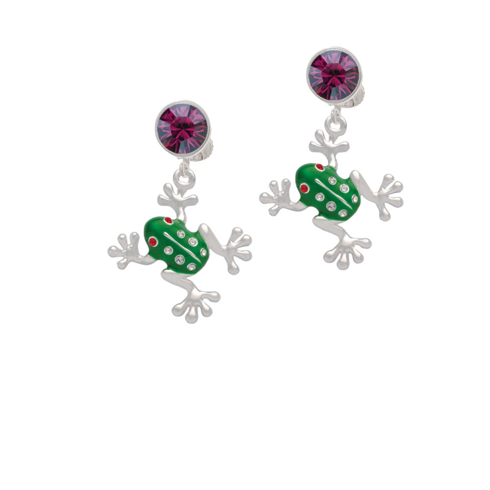 Green Frog with Crystals Crystal Clip On Earrings Image 8