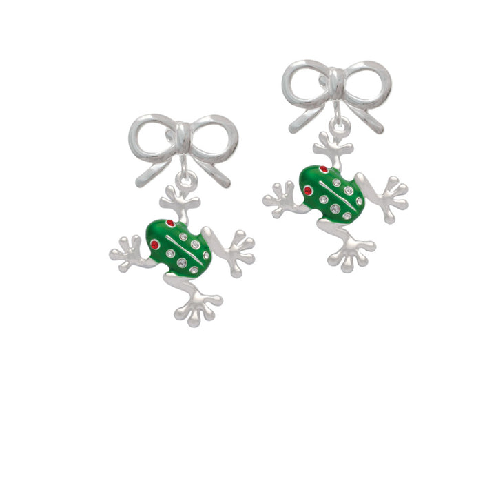 Green Frog with Crystals Crystal Clip On Earrings Image 9