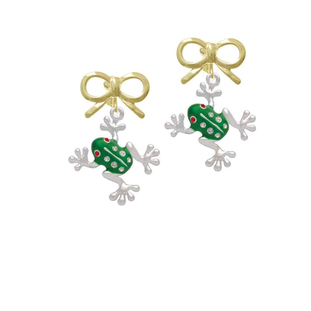 Green Frog with Crystals Crystal Clip On Earrings Image 10