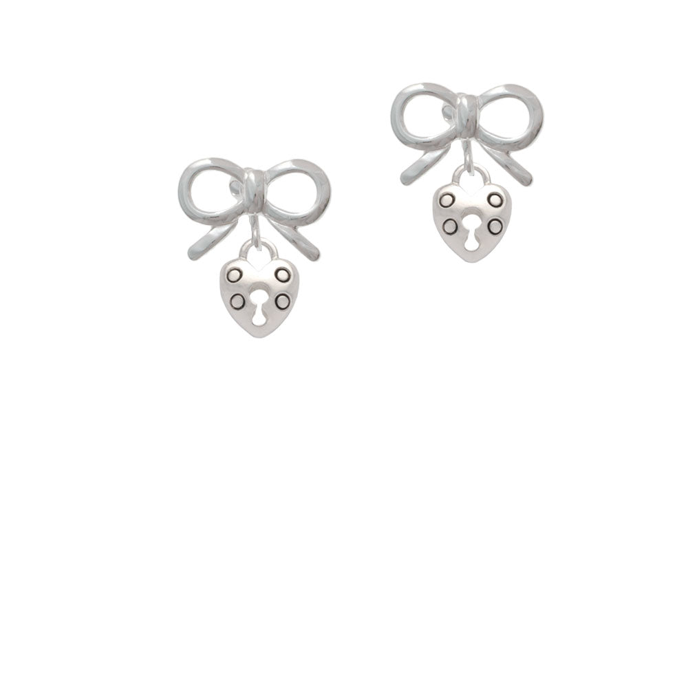 Small Heart Lock with Keyhole Crystal Clip On Earrings Image 9