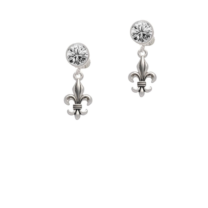 Medium Antiqued Fleur di Lis Crystal Clip On Earrings Image 1