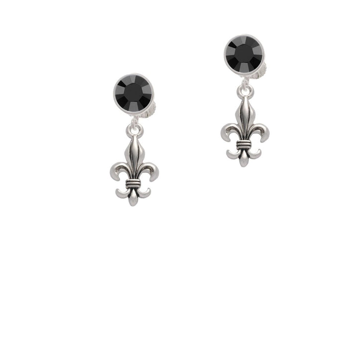 Medium Antiqued Fleur di Lis Crystal Clip On Earrings Image 3