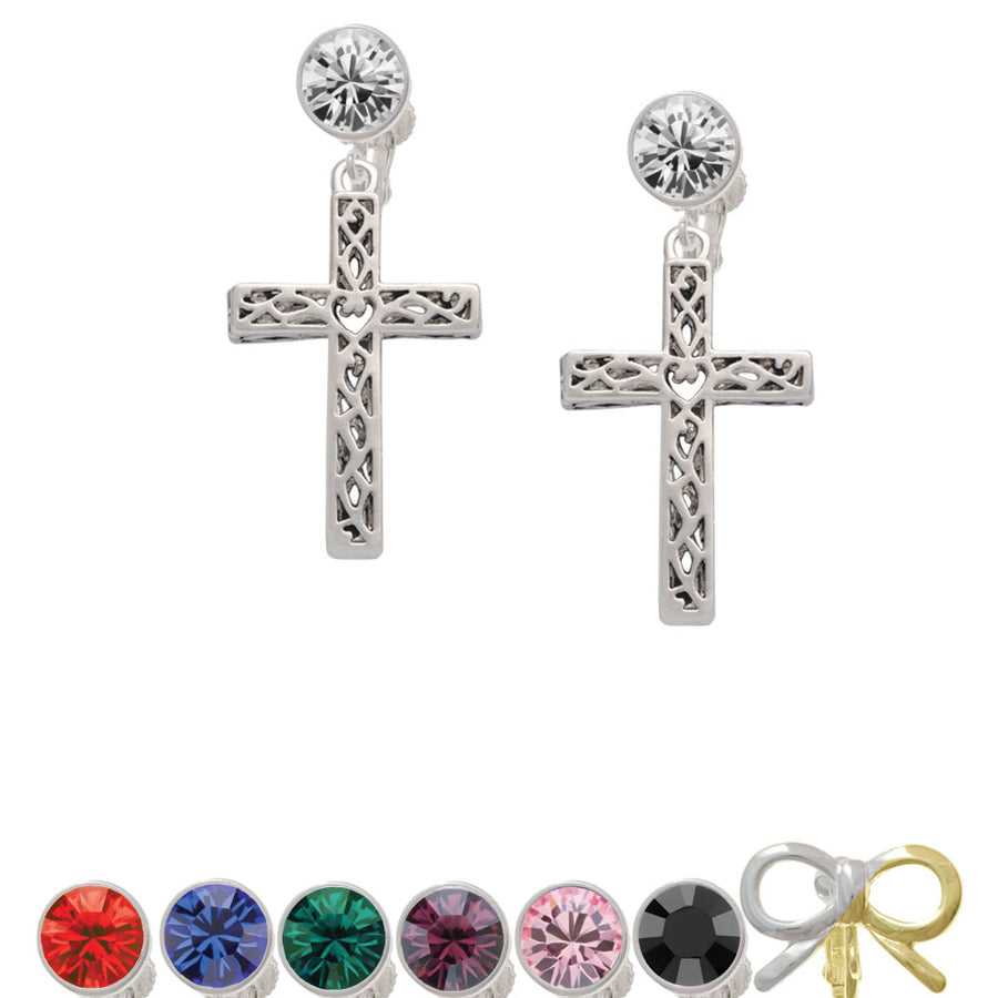 Large Celtic Vine Cross Crystal Clip On Earrings Image 1