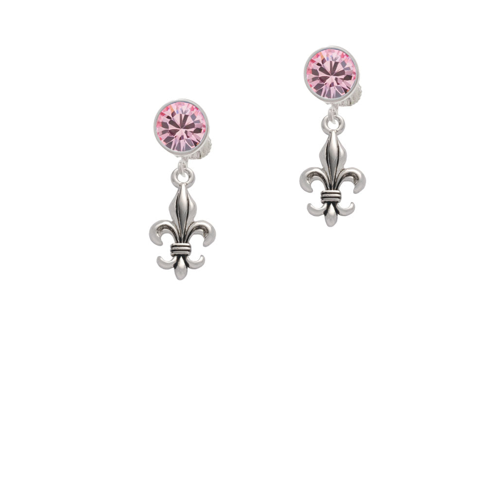 Medium Antiqued Fleur di Lis Crystal Clip On Earrings Image 4