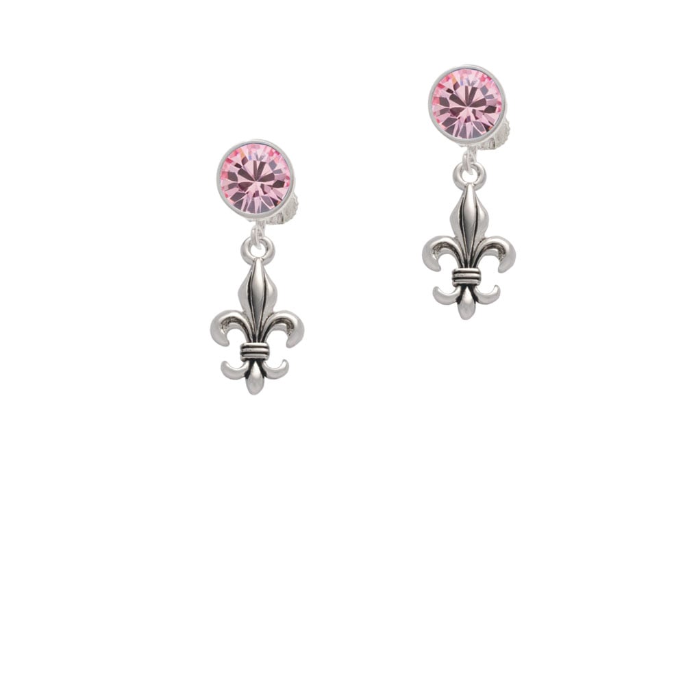 Medium Antiqued Fleur di Lis Crystal Clip On Earrings Image 1