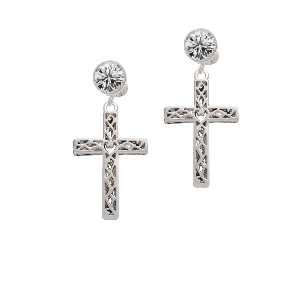 Large Celtic Vine Cross Crystal Clip On Earrings Image 2