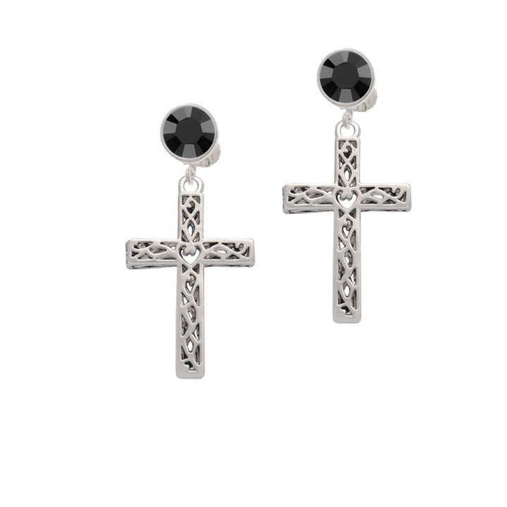 Large Celtic Vine Cross Crystal Clip On Earrings Image 3