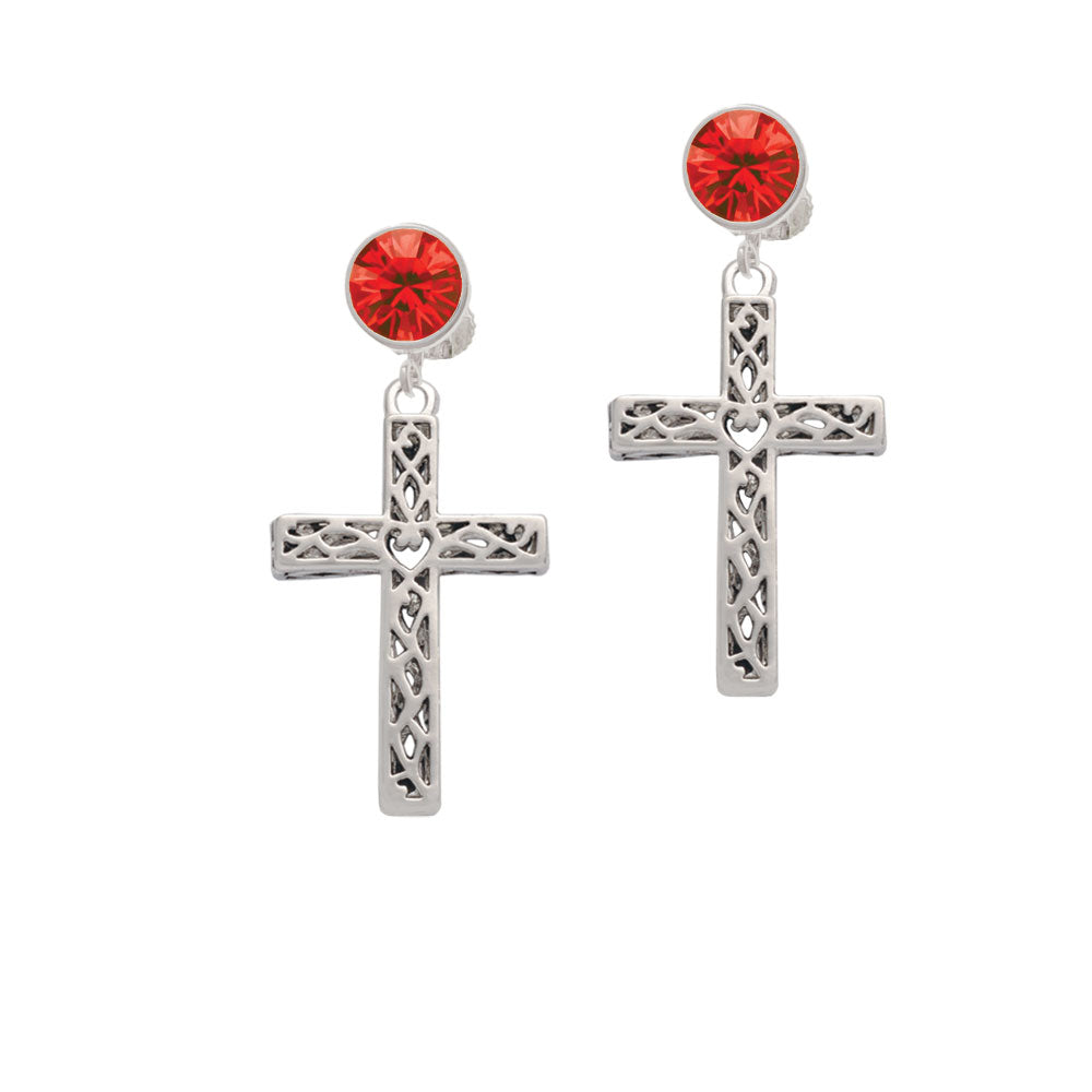 Large Celtic Vine Cross Crystal Clip On Earrings Image 4