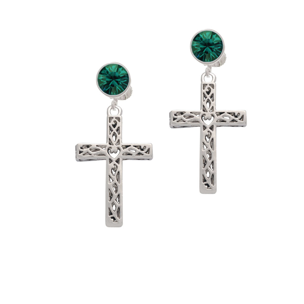 Large Celtic Vine Cross Crystal Clip On Earrings Image 6