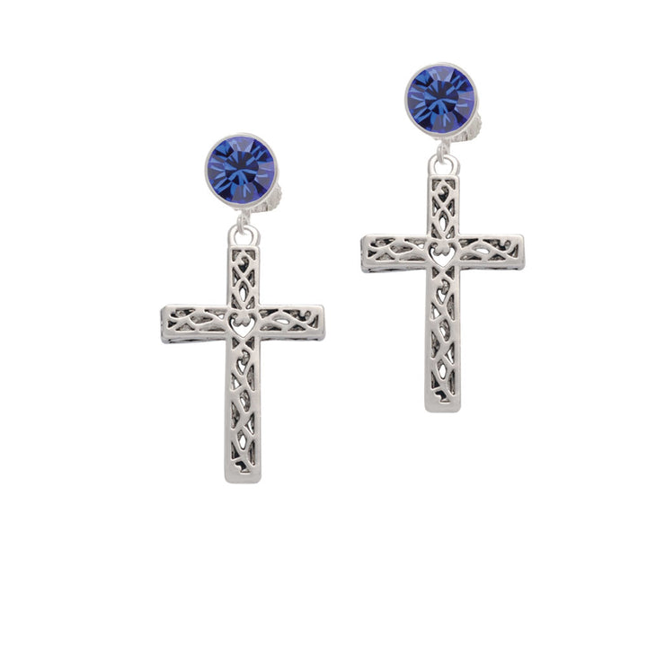 Large Celtic Vine Cross Crystal Clip On Earrings Image 7